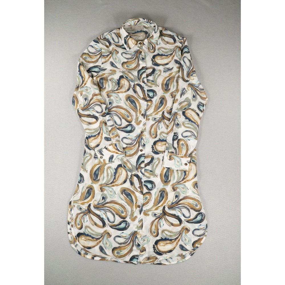 Falconeri Womens Silk Shirt Dress Paisley Abstract Print Long Sleeve Cream S